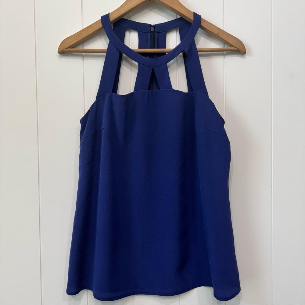 Annie Griffin Blue 100% Silk Sleeveless Blouse With Cut outs Women’s Size Small